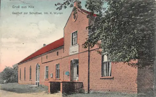 Gruß aus Klix, Sachsen, Gasthof zur Scholtisei, Postkarte 1918