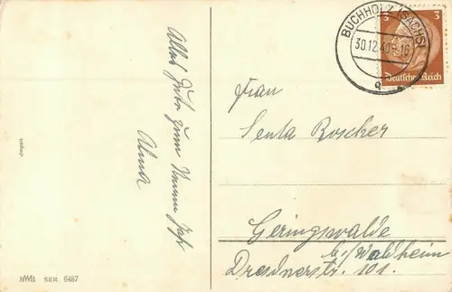 Neue Jahr Postkarte Kinder mit Musik Instrumenten 1940 Buchholz Sachsen