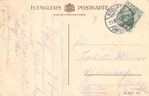 Siebenspitzenturm und Kriegerdenkmal bei Schloss Stolpen Sachsen AK 1911