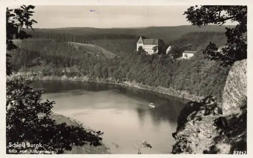 Blick vom Röhrensteig Schloss Burgk Thüringen Postkarte AK 1934