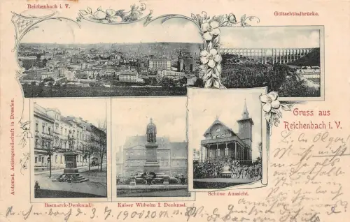 Gruss aus Reichenbach i. V. Göltschthalbrücke Schöne Aussicht Postkarte AK 1900
