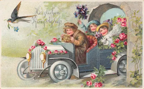 Glückwunsch Pfingsten Auto Fahrt AK 1920