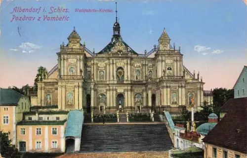 Wallfahrts-Kirche in Albendorf Vambeřice Schlesien Postkarte AK 1919
