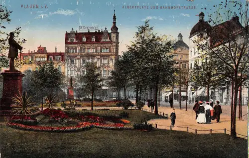 AK Plauen Vogtland Albertplatz Bahnhofstrasse 1913