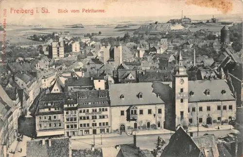 Stadtansicht Blick vom Petriturm in Freiberg Sachsen Postkarte AK 1907