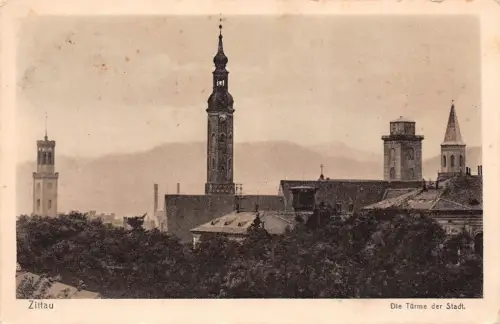 Die Türme der Stadt Zittau Sachsen Postkarte AK 1925