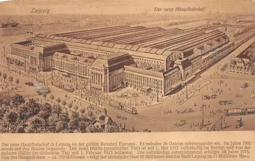 Der neue Hauptbahnhof in Leipzig Sachsen Postkarte AK 1918