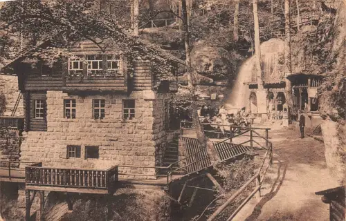 Amselfall bei Rathen mit Restaurant Sächsische Schweiz Sachsen Postkarte AK