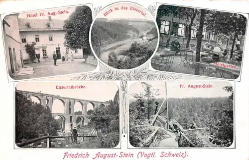 Blick in das Elstertal Elstertalbrücke Friedrich August-Stein (Vogt. S.) AK 1928