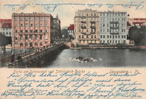 Königsberg i. Pr. Partie am Schlossteich und Schlossteich-Brücke AK 1902