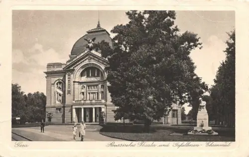 Preussisches Theater und Gefallenen-Ehrenmal Gera Thüringen Postkarte AK 1933