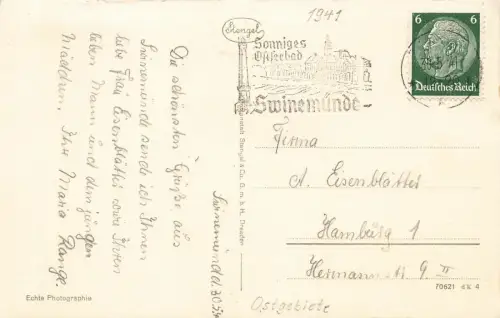 Strand mit Kurhaus Ostseebad Swinemünde Pommern Postkarte AK 1941