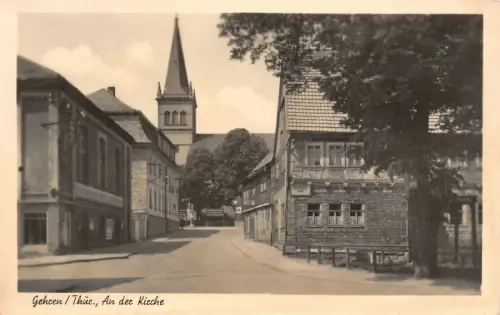 An der Kirche in Gehren Thüringen Postkarte AK