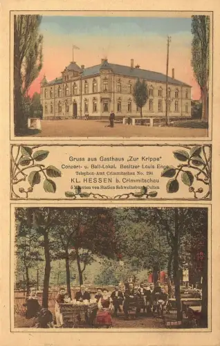 Gruss aus Gasthaus Zur Krippe in Klein Hessen bei Crimmitschau Sachsen AK 1910