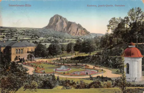Sauerbrunn-Bilin (Bílina) Kurhaus Josefs-Quelle Borschen Postkarte AK