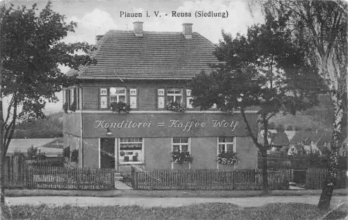 Konditorei Kaffee Wolf Reusa Plauen Vogtland Sachsen Postkarte AK 1940
