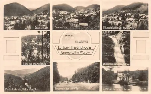 Friedrichroda mit Gesamtansicht und Schloss Thüringen Postkarte AK