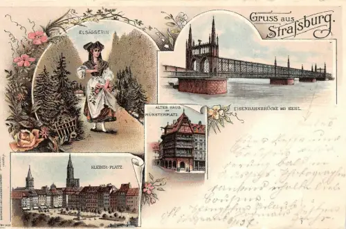 Strassburg Elsass Trachten, Kleber - Platz Litho 1897