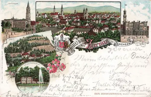 Gruss aus Zittau mit Weinau-Restaurant Sachsen Litho Postkarte AK 1896