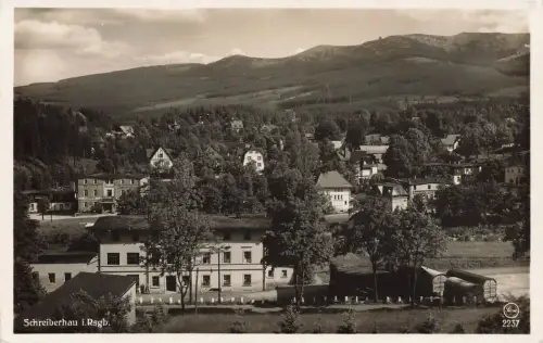 Kamm mit Schneegrubenbaude in Schreiberhau Riesengebirge Schlesien Postkarte AK