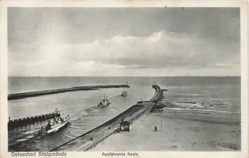 Ostseebad Stolpmünde Ustka (Stolpmünde) ausfahrende Boote AK 1940