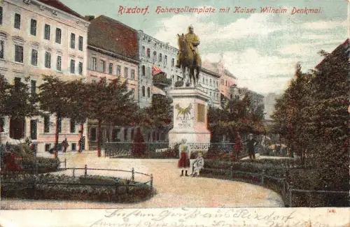 Rixdorf Hohenzollernplatz mit Kaiser Wilhelm Denkmal AK 1905