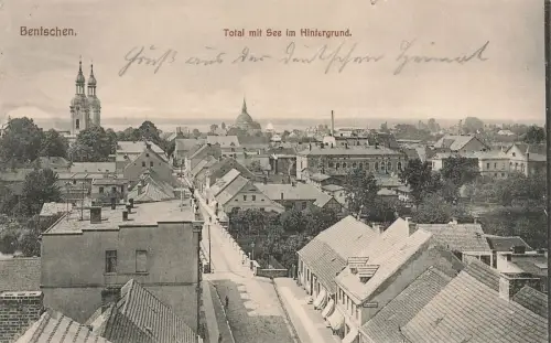Totalansicht mit See im Hintergrund Bentschen Zbąszyń Posen Postkarte AK 1917