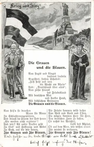 Die Grauen und die Blauen Spruchkarte Krieg und Sieg Postkarte AK 1916