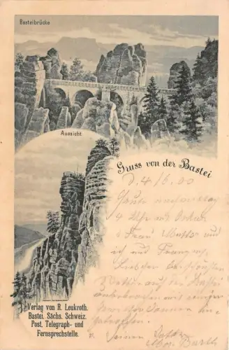 Gruss von der Bastei Aussicht Basteibrücke Postkarte AK 1900