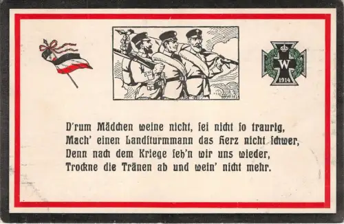 Landsturmsoldaten Gruß an ihre geliebten mit EK2 Patriotika Postkarte AK 1918