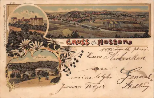 Gruss aus Nossen mit Schloss und Seminar Sachsen Postkarte