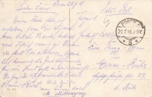 Posen Am Hauptbahnhof Bahnpostamt Feldpostkarte AK 1918