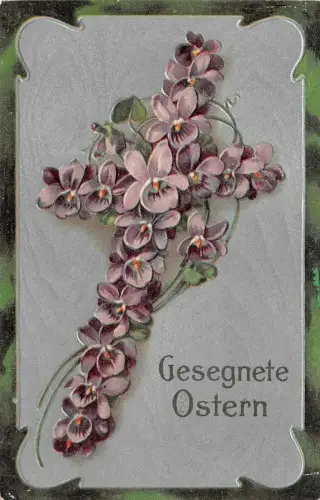 Gesegnete Ostern Feilschen Kreuz Postkarte Geprägt