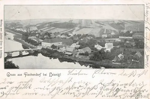 Gruss aus Fischendorf bei Leisnig mit Totalansicht Sachsen Postkarte AK 1901