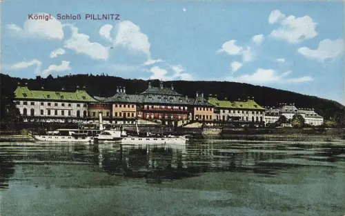 Königliches Schloss mit Dampfer Pillnitz Dresden Sachsen Postkarte AK 1921