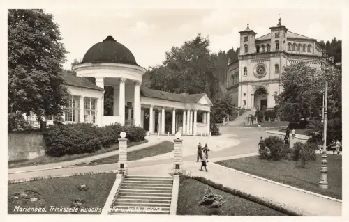 Trinkstelle Rudolfsquelle und Kirche in Marienbad Böhmen Postkarte AK