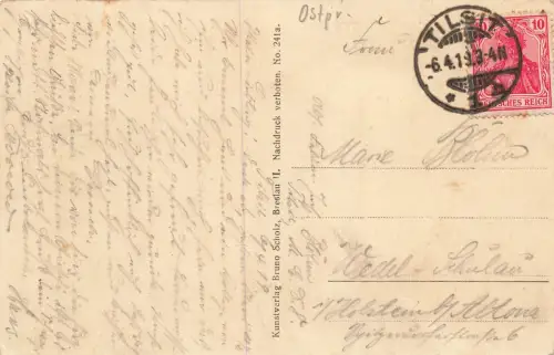 Hohestraße mit Straßenbahn in Tilsit Ostpreussen Postkarte AK 1919