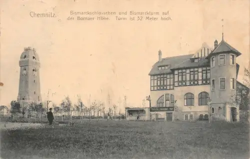 Bismarckschlösschen und Bismarckturm Chemnitz Sachsen Postkarte AK 1906