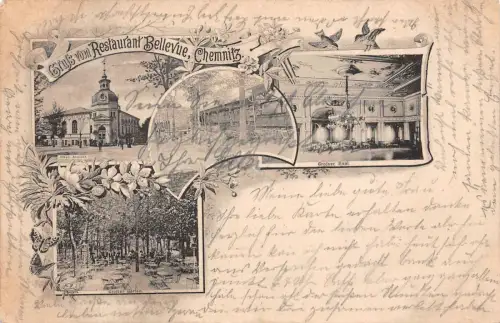 Chemnitz Sachsen Restaurant Bellevue Postkarte Bahnpost 1897