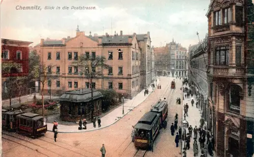 Chemnitz Blick in die Poststrasse Straßenbahn AK 1908