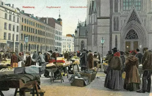 Hamburg Hopfenmarkt Strassenhändler Postkarte