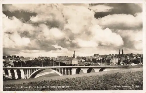 Pirmasens mit der 216 m langen Hindenburgbrücke Postkarte AK