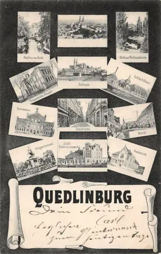 Quedlinburg Schloss Steinbrücke Schlosskirche Kriegerdenkmal AK 1905