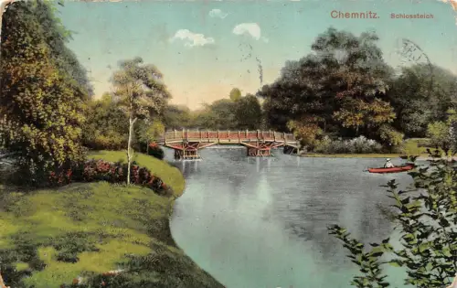 Partie am Schlossteich in Chemnitz Sachsen Postkarte AK 1916