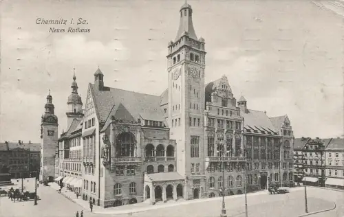 Neues Rathaus in Chemnitz Sachsen Postkarte AK 1911