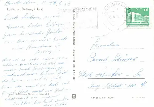 Straßenansicht Fachwerkhäuser Stolberg Harz Sachsen-Anhalt Postkarte AK 1983