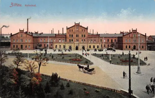 Bahnhof in Zittau Sachsen Postkarte AK 1917