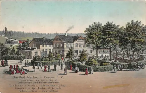 Gasthof Perlas bei Treuen Vogtland Sachsen Postkarte AK 1910