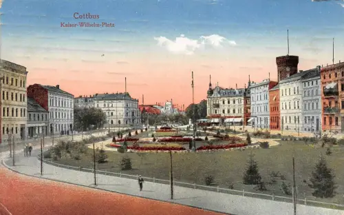 Kaiser-Wilhelm-Platz in Cottbus Brandenburg Postkarte AK 1917