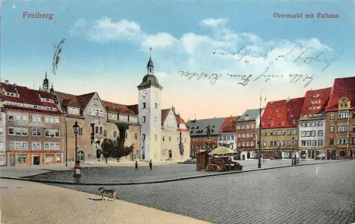 Freiberg Obermarkt mit Rathaus Postkarte 1940